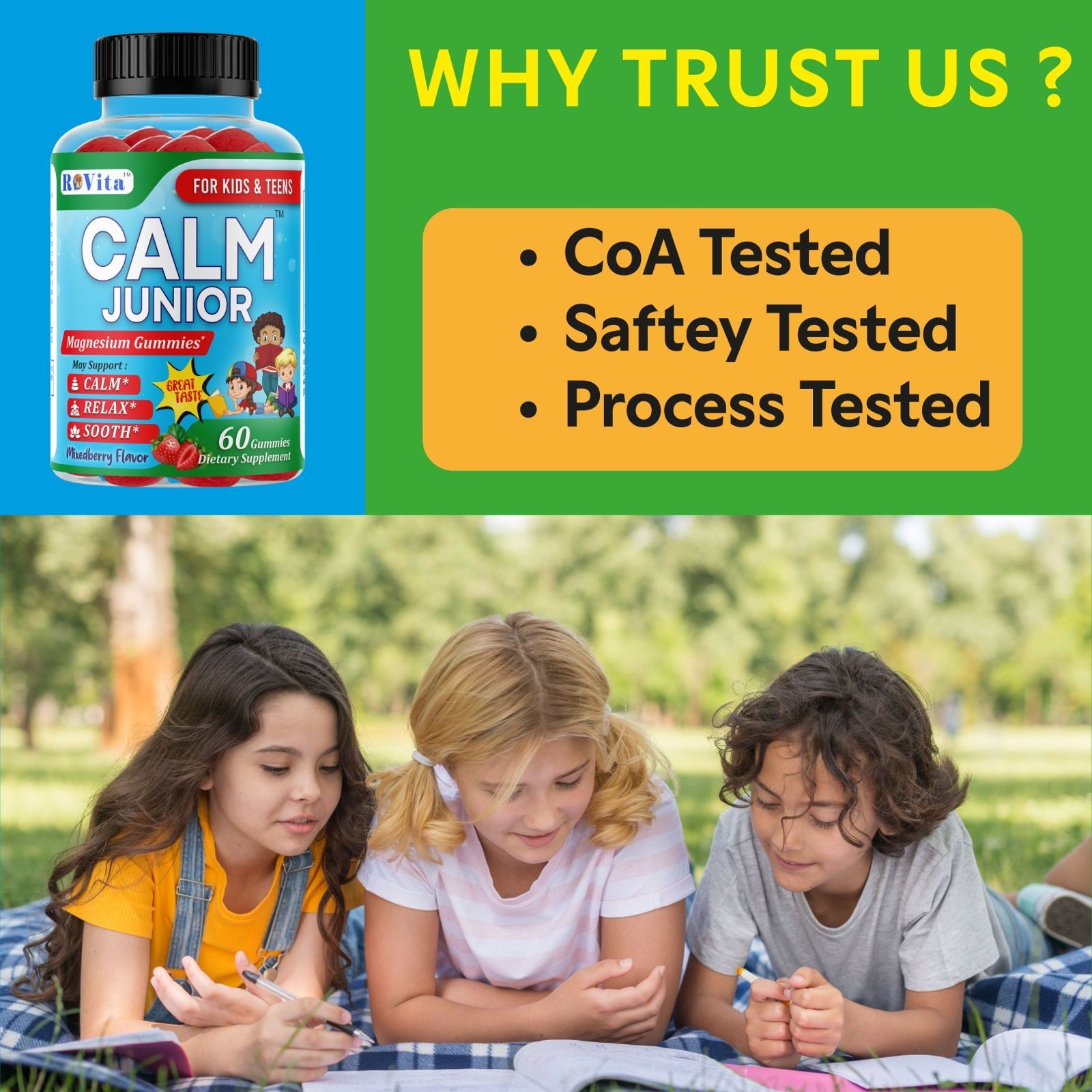 RoVita Calm Jr. Magnesium Gummies for Kids and Teen: Stress Relief & Focus 60G