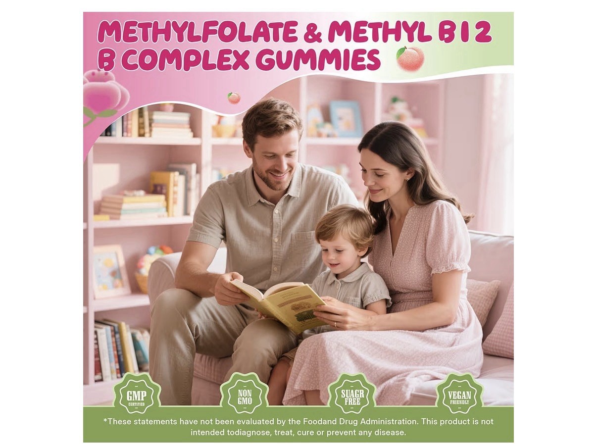Geeoasis 13 in 1 Methylated B Complex Gummies Methylfolate B12 60 Ct Peach Vegan