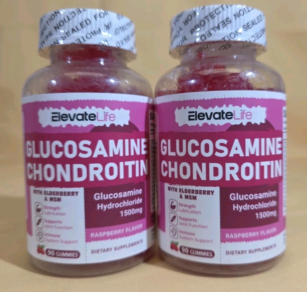 2 Bottles ElevateLife Glucosamine 1500mg W/Chondroitin Raspberry MSM/90 Per Btl