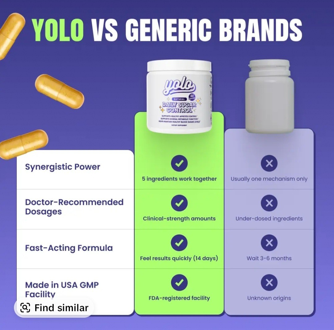 YOLO Healthy Daily Sugar Control Vegan Daily Capsules Blood Sugar Levels (90 CT)