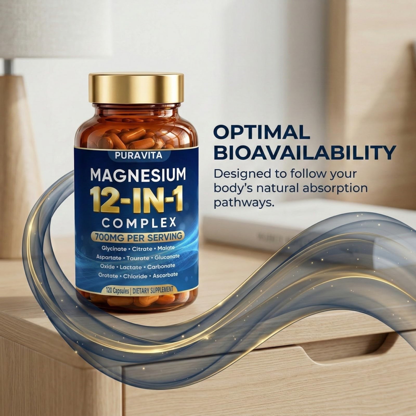 Puravita Magnesium Complex, Puravita 12 in 1 Magnesium Supplement 700mg with Gly