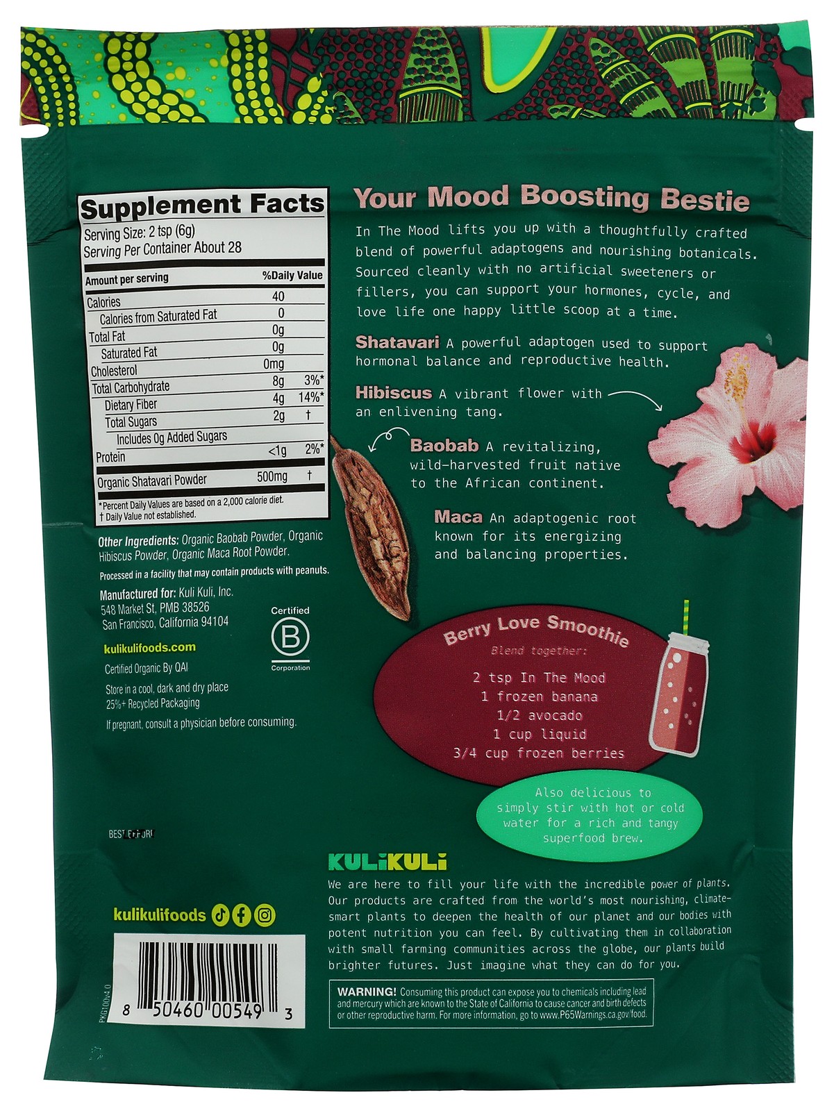 Organic In The Mood Superfood Powder Blend By Kuli 6 Oz 1 Pack