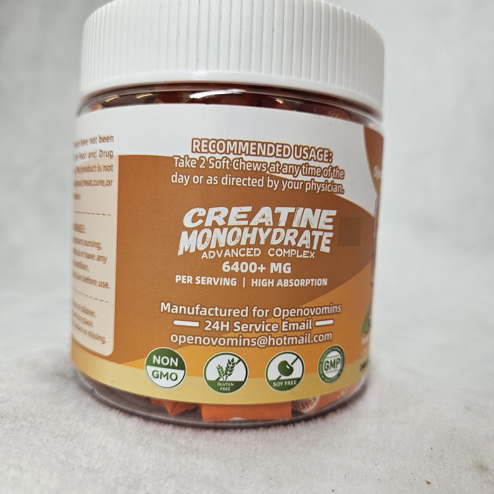 Creatine Monohydrate Chews 6400mg Advanced Complex Orange Flavor Vegan 60 Ct NEW