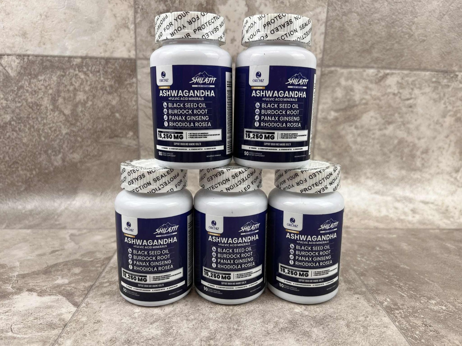 5x Ashwagandha Shilajit Orchiz Extra Strength 90 Veg Caps EXP: 03/2026