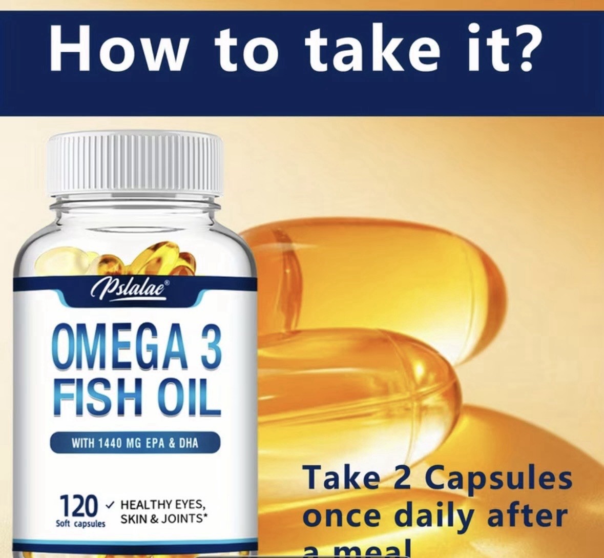 Pslalae Omega-3 Fish Oil Softgels 120 Count with EPA & DHA Eye Skin Joint