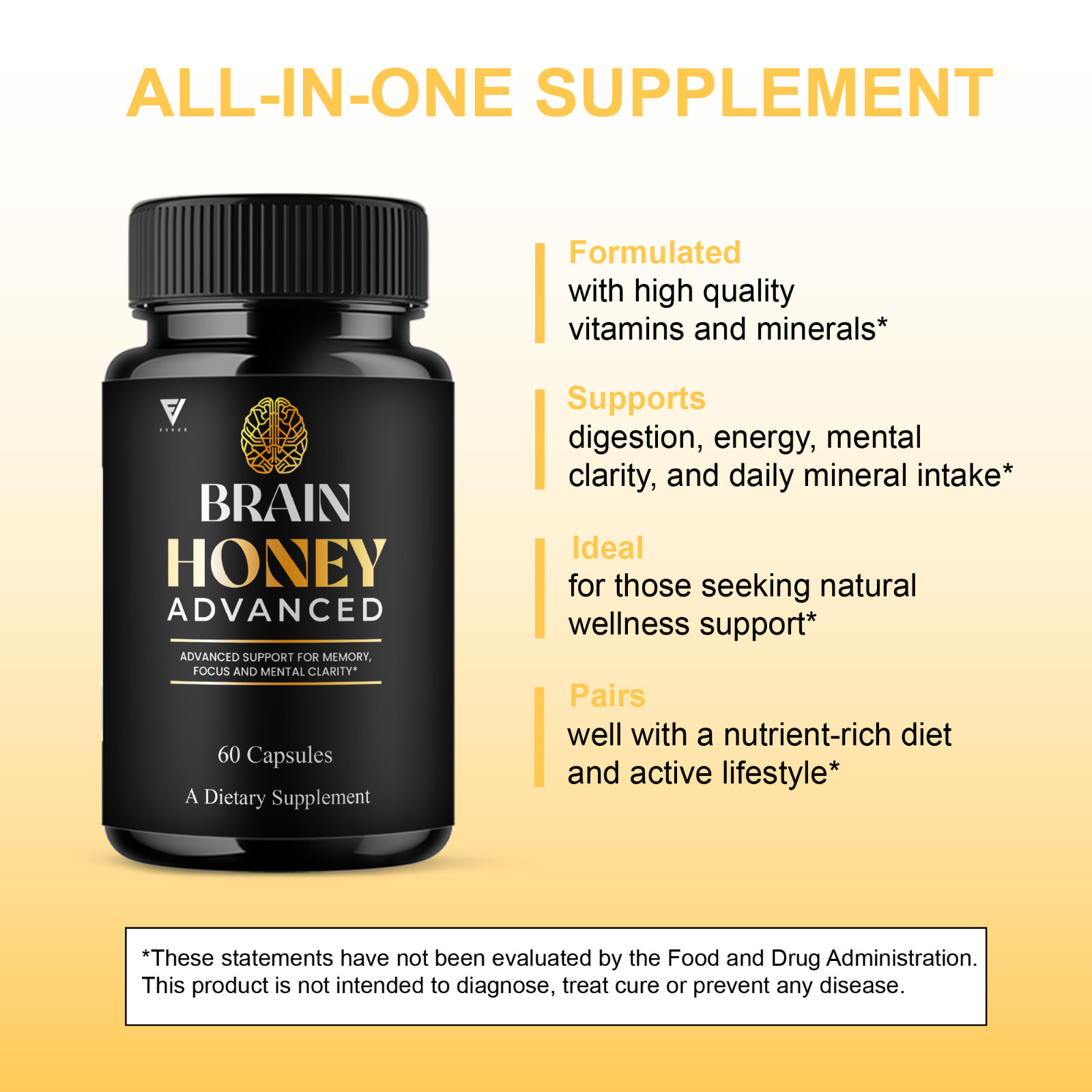 (2 Pack) Brain Honey Advanced Nootropic Supplement, Brain Honey (120 Capsules)