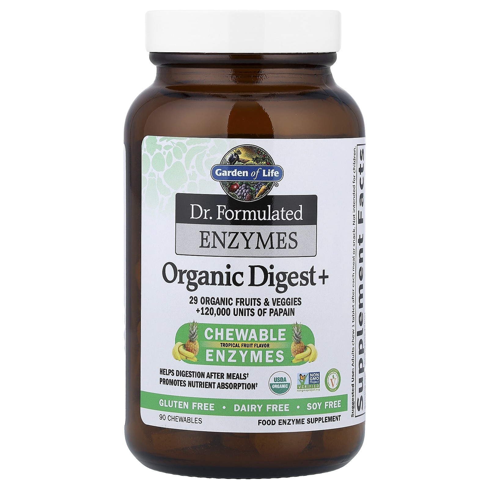 Dr. Formulated Enzymes, Organic Digest +, Tropical Fruit , 90 Chewables
