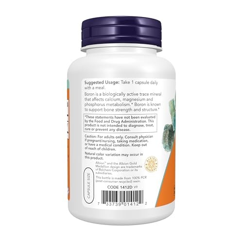 NOW Supplements, Boron 3 mg (Bororganic Glycine), 250 Count (Pack of 1)