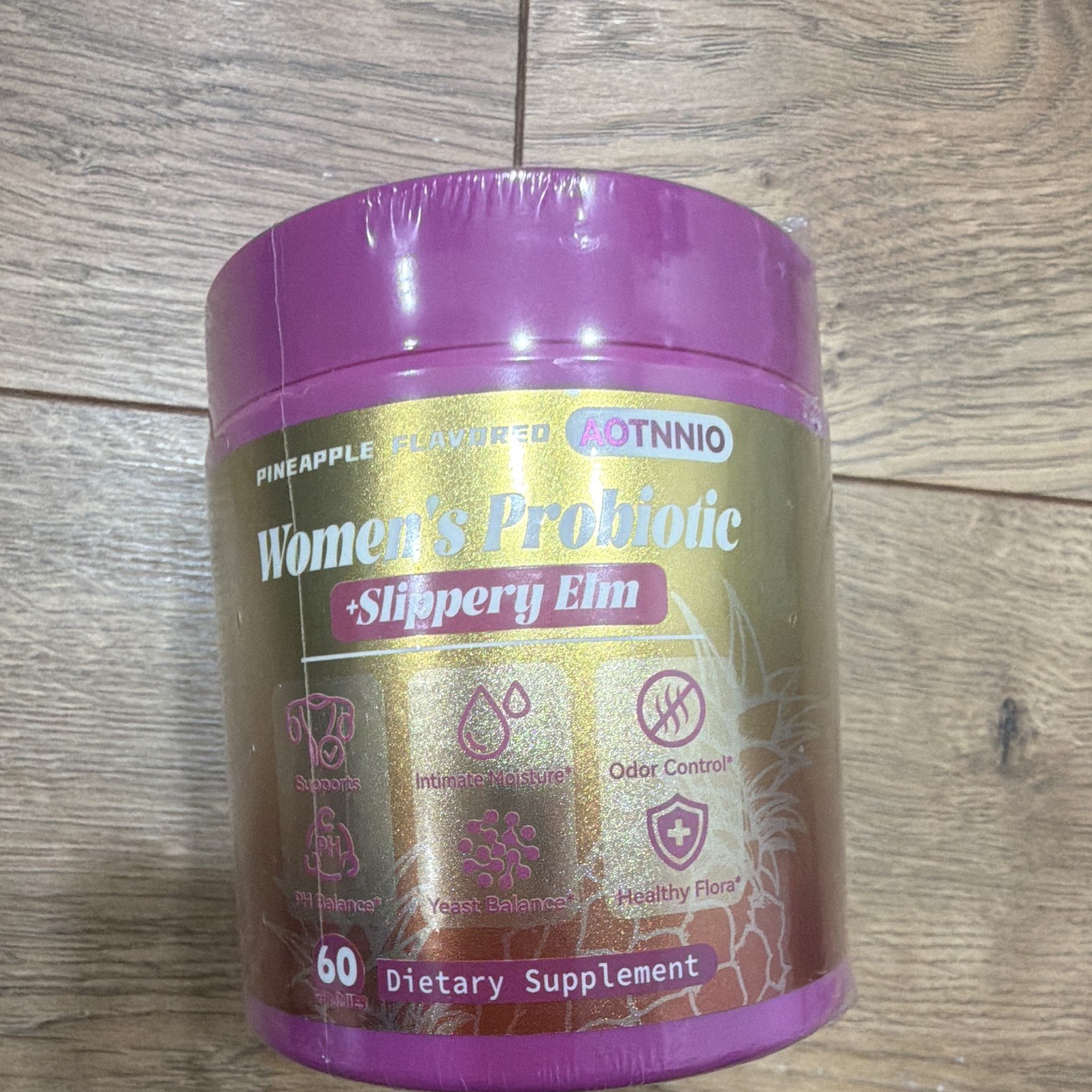 AOTNNIO Women’s Probiotic + Slippery Elm Pineapple Gummies 60 Ct Vegan