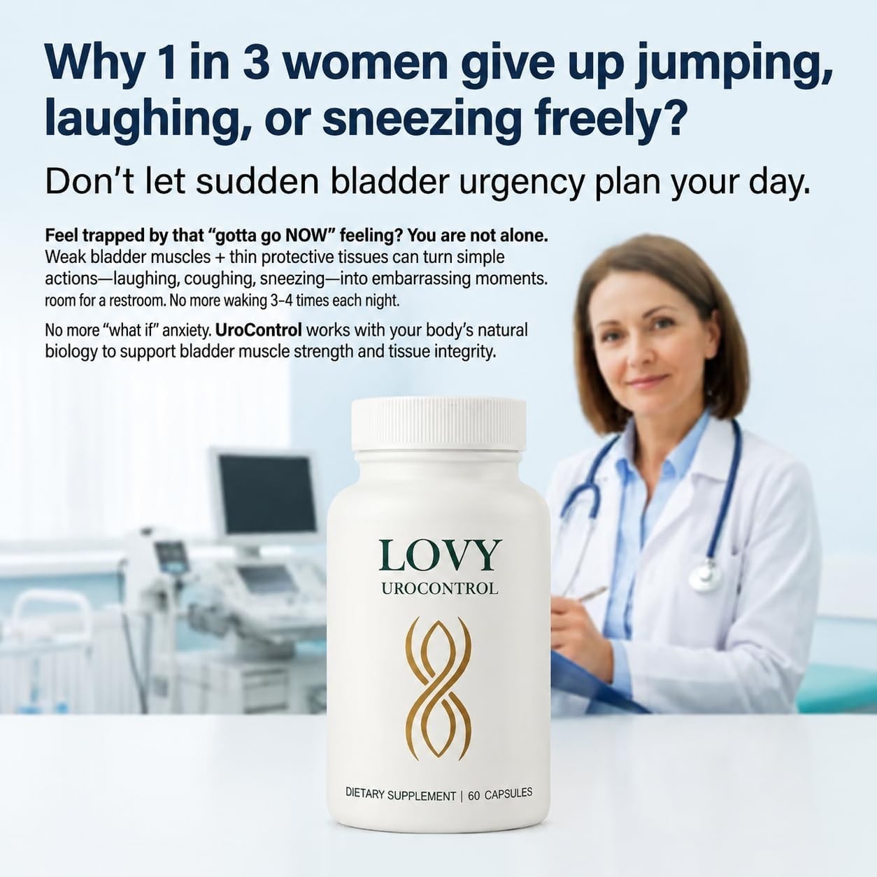 Lovy Urocontrol Capsules Bladder Support Supplement 60ct Non-GMO Vegan