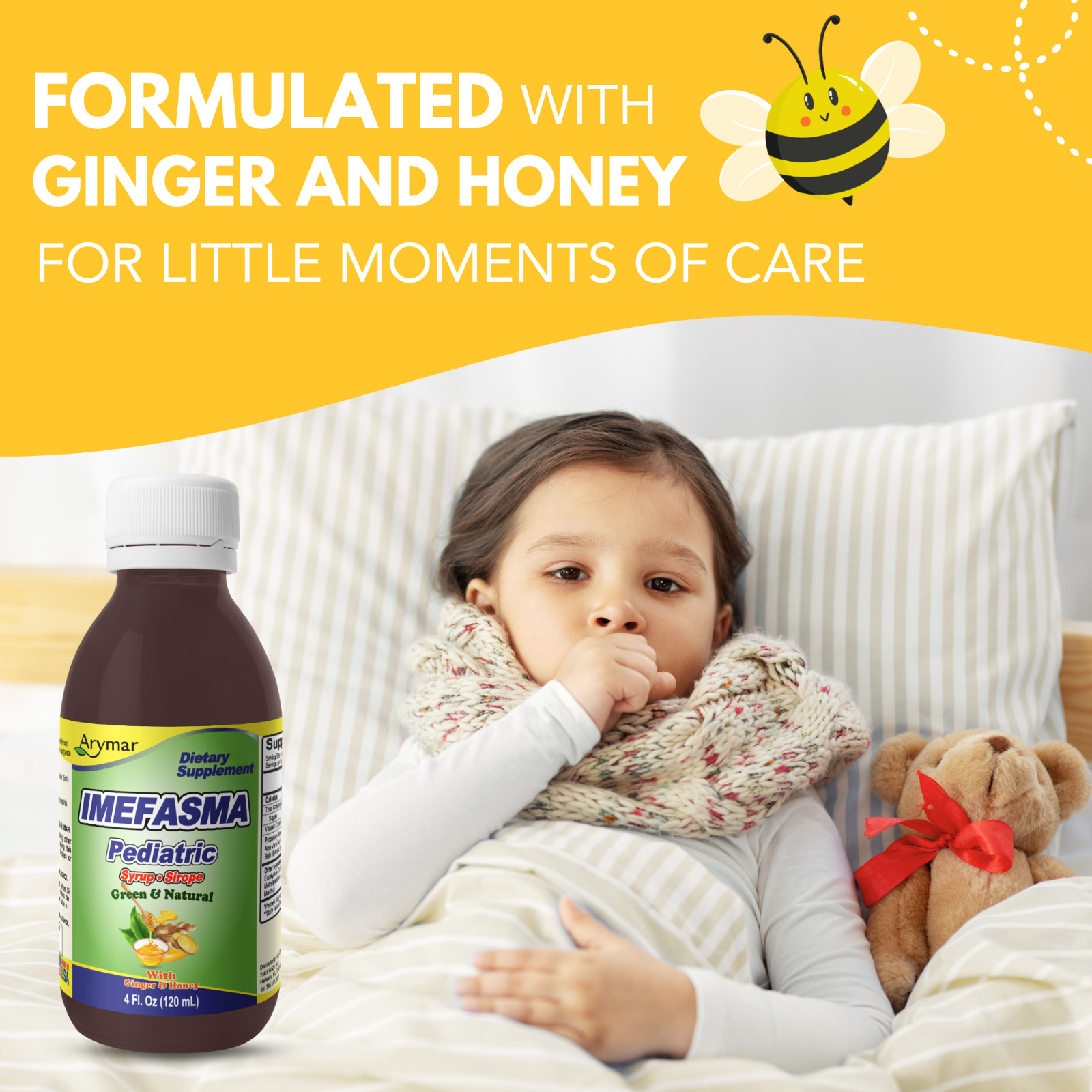 Arymar Imefasma Pediatric Syrup – Honey & Ginger Herbal Blend – 4 fl oz (3-Pack)