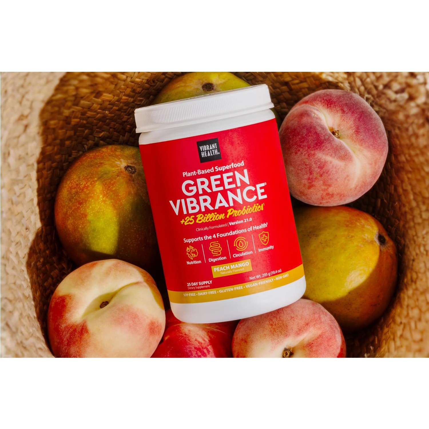 Vibrant Health, Green Vibrance, Peach Mango, 10.4 Ounces