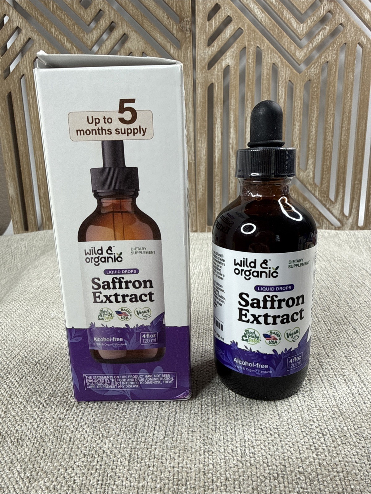 Wild & Organic Saffron Extract Liquid Drops 4 fl oz Alcohol-Free 5 Month Supply