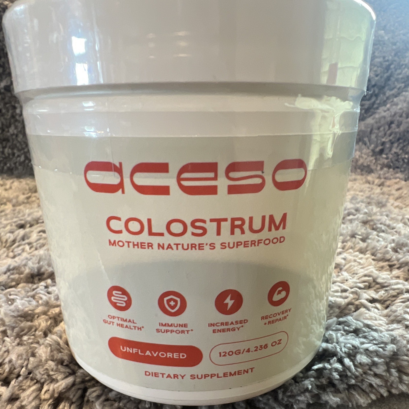 Aceso Colostrum Unflavored Powder Dietary Supplement 120g 4000mg Exp 12/2026