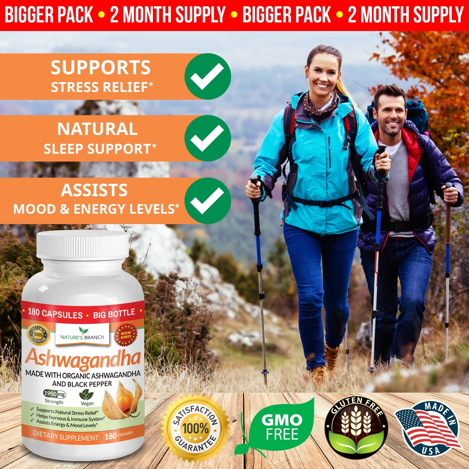 Organic Ashwagandha with Black Pepper – 180 Capsules – 1950mg Maximum Strengt…