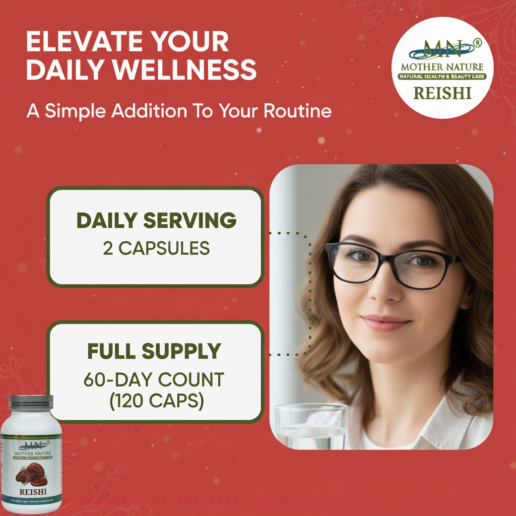 Mother Nature Reishi Mushroom Capsules Wellness Supplement — Vegetarian Capsules