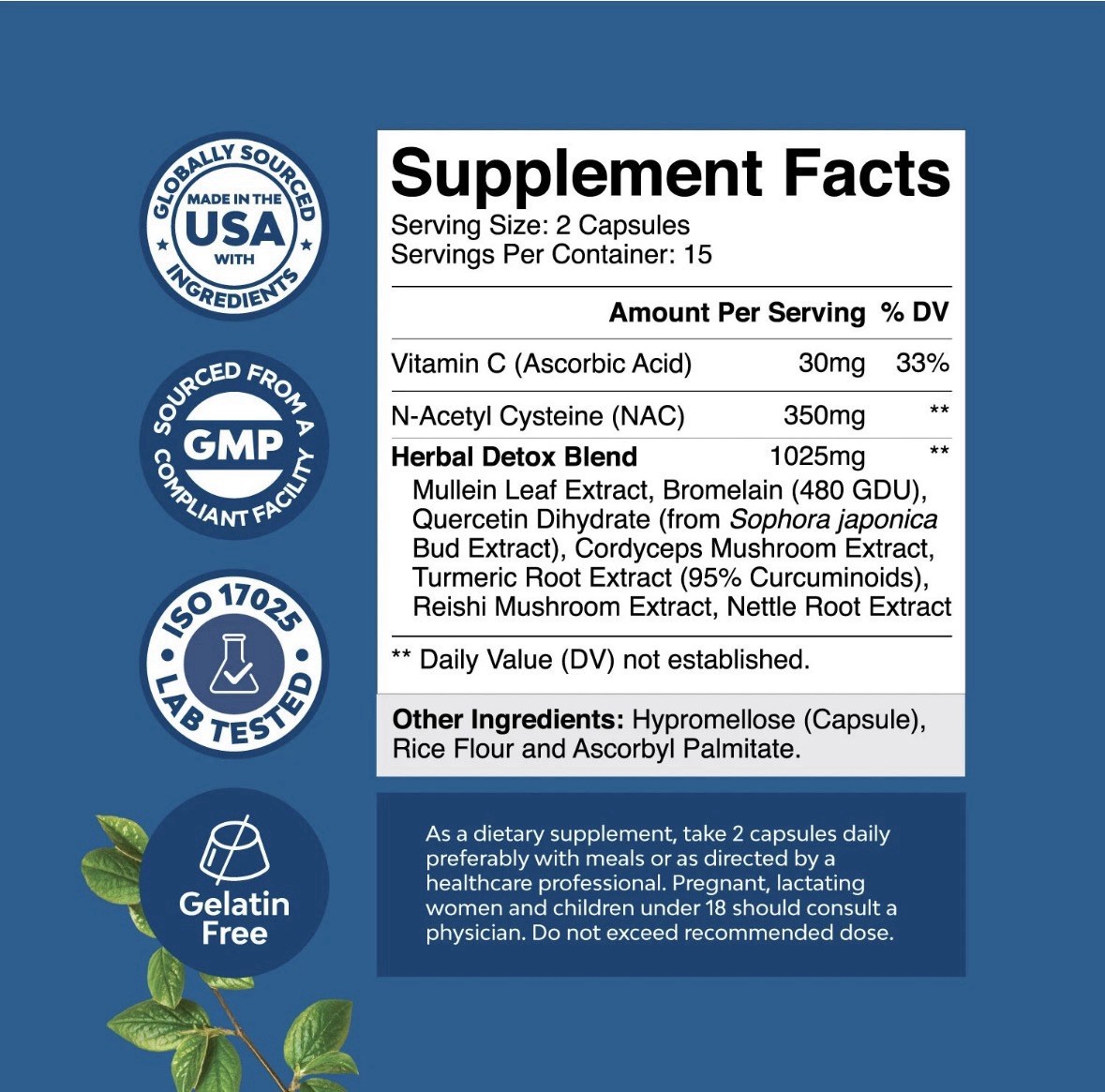 Lung Detox Mullein Leaf Capsules W/ NAC 30ct Natures Craft Exp 06/2028