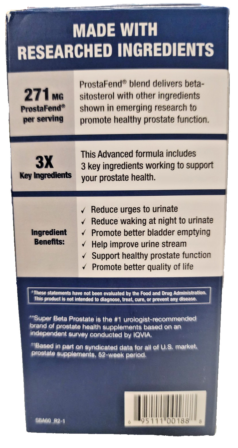Super Beta Prostate Advanced 3X, 60 Capsules (30 Day Supply), New, Expired 10/27