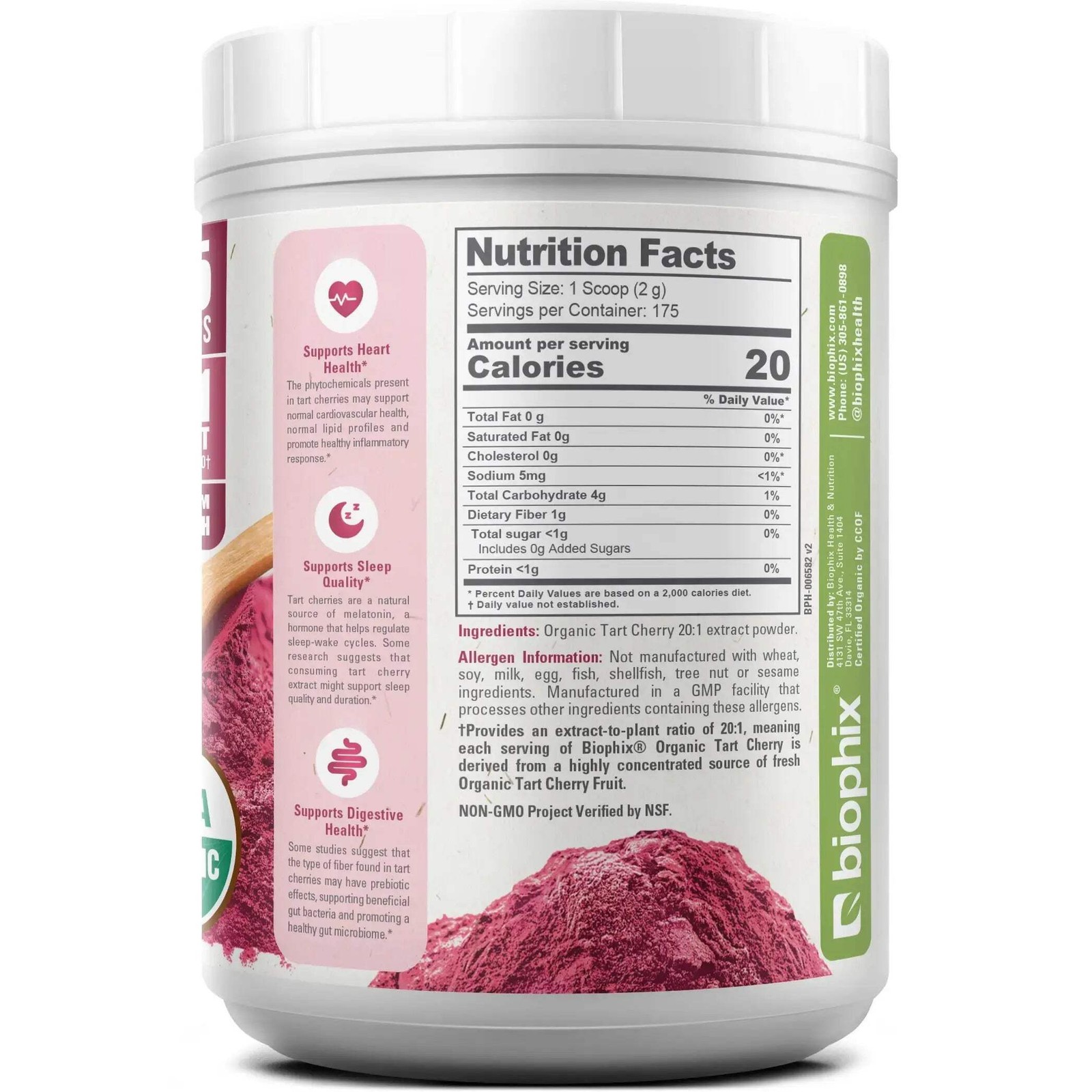 biophix Tart Cherry USDA Organic Powder 20:1 Extract 12.3 oz 350 g