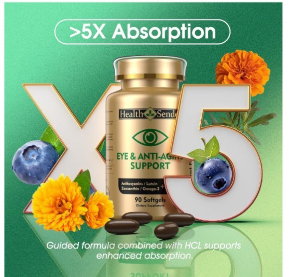 Health Sender Anthocyanins Lutein CoQ10 Eye Anti-Aging 90 Softgels. Exp 8/27