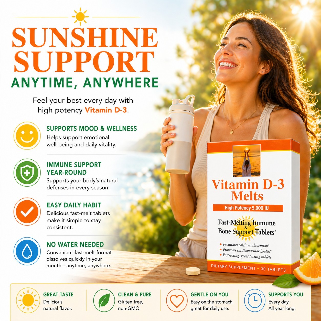 Dr. Newton’s Naturals Vitamin D3 Fast-Melting Tablets 30 Tablets Made in USA