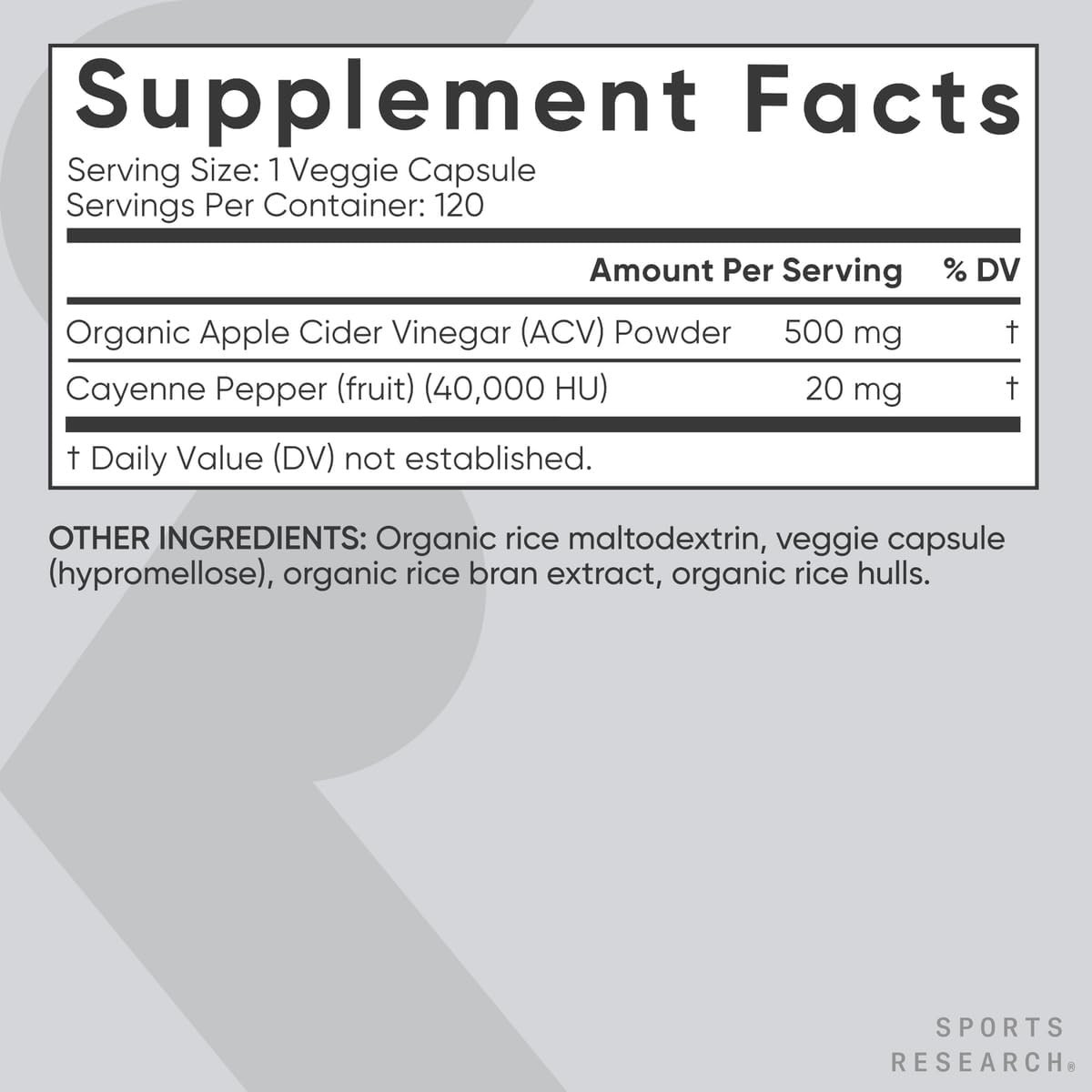 Apple Cider Vinegar with Cayenne Pepper 1500 MG (120ct) BB:01/27
