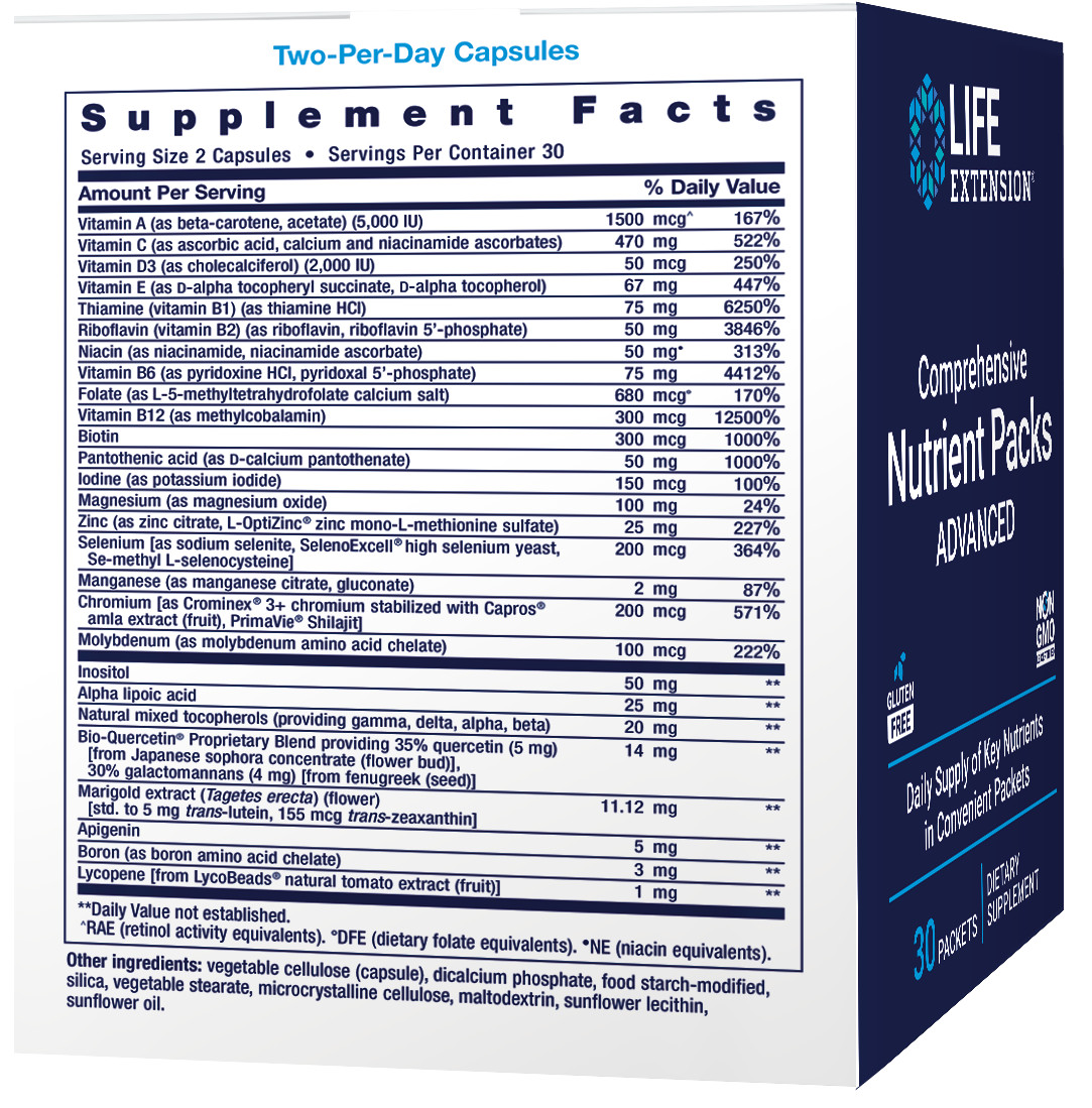 Life Extension Comprehensive Advanced Nutrients 30 Pouches Box