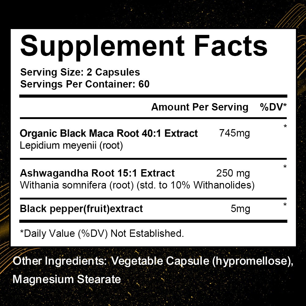 Black Maca Root Capsules, Natural Energy & Stress Support Supplement 30~120 Caps