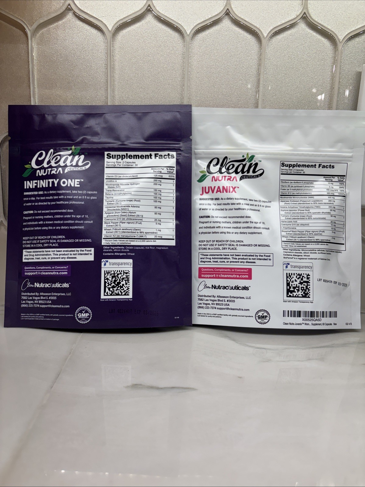 Clean Nutra Infinity One & Juvanix Longevity SupplemEnt 60 Capsules BUNDLE