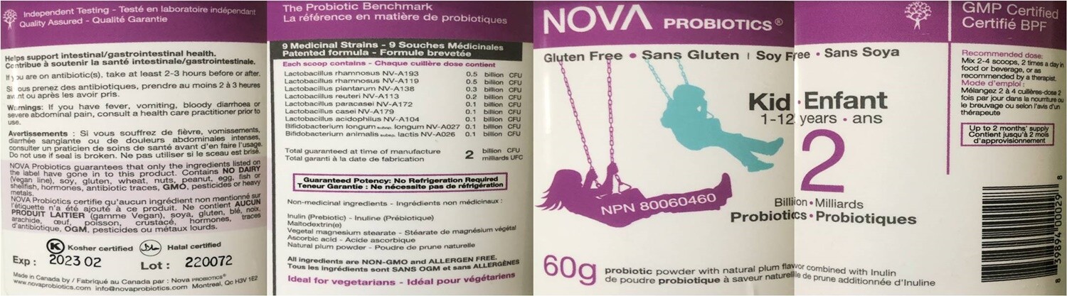 NOVA PROBIOTICS Multi-Strain KID 1-12 Years 2 Billion Probiotics per Scoop
