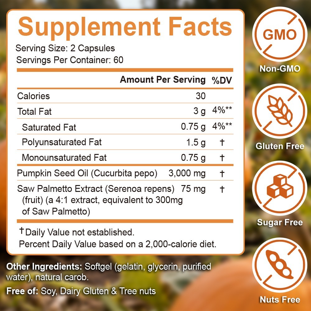 Pumpkin Seed Oil Saw Palmetto 3000mg 240 Softgels Bladder Health, Immune Support