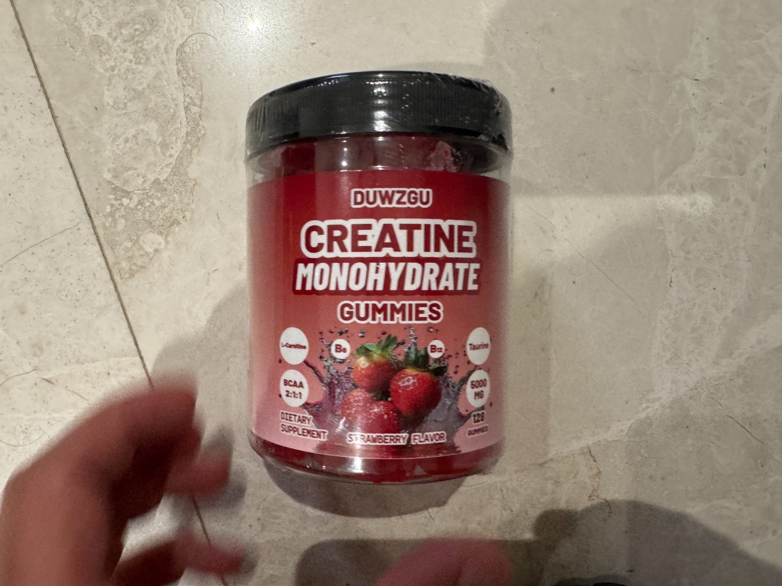 Duwzgu Creatine Monohydrate Gummies Raspberry 128ct Bottle | 5000mg, BCAA B12