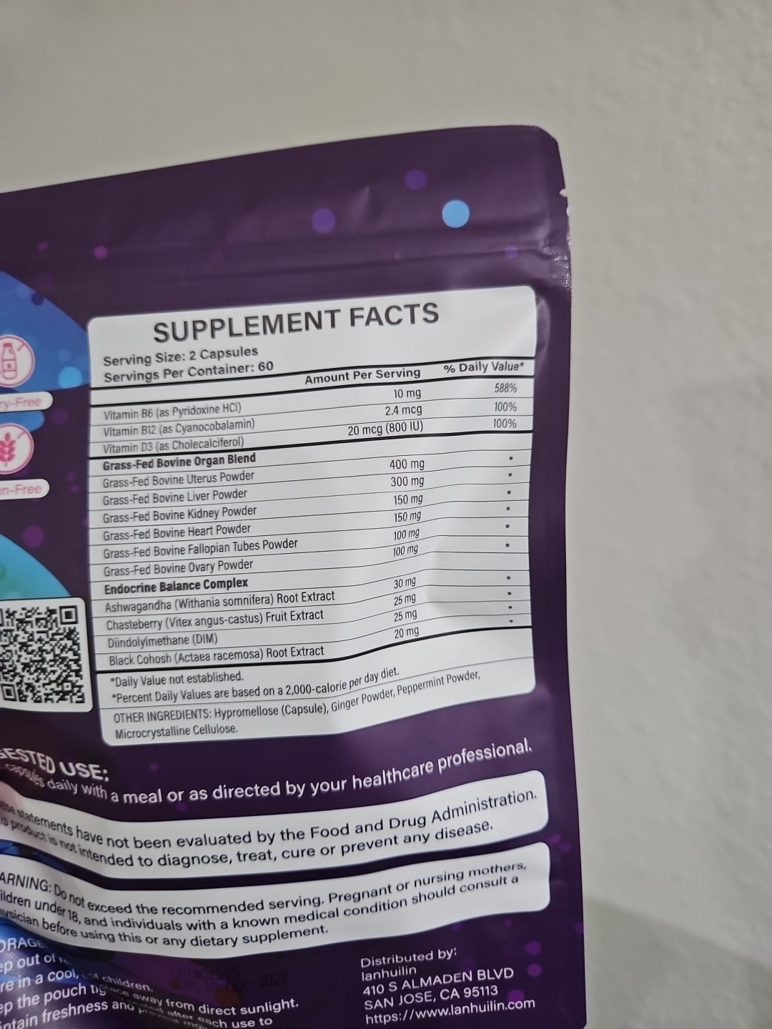 Ianhuilin Bovine Organ 72000mg 120 Capsules Beef Organs Dietary Supplement