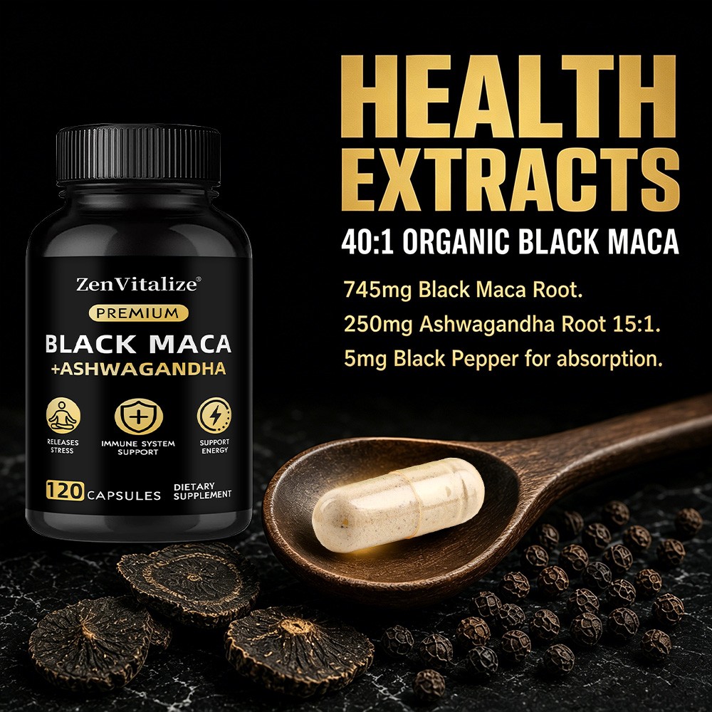 Black Maca Root Capsules, Natural Energy & Stress Support Supplement 30~120 Caps