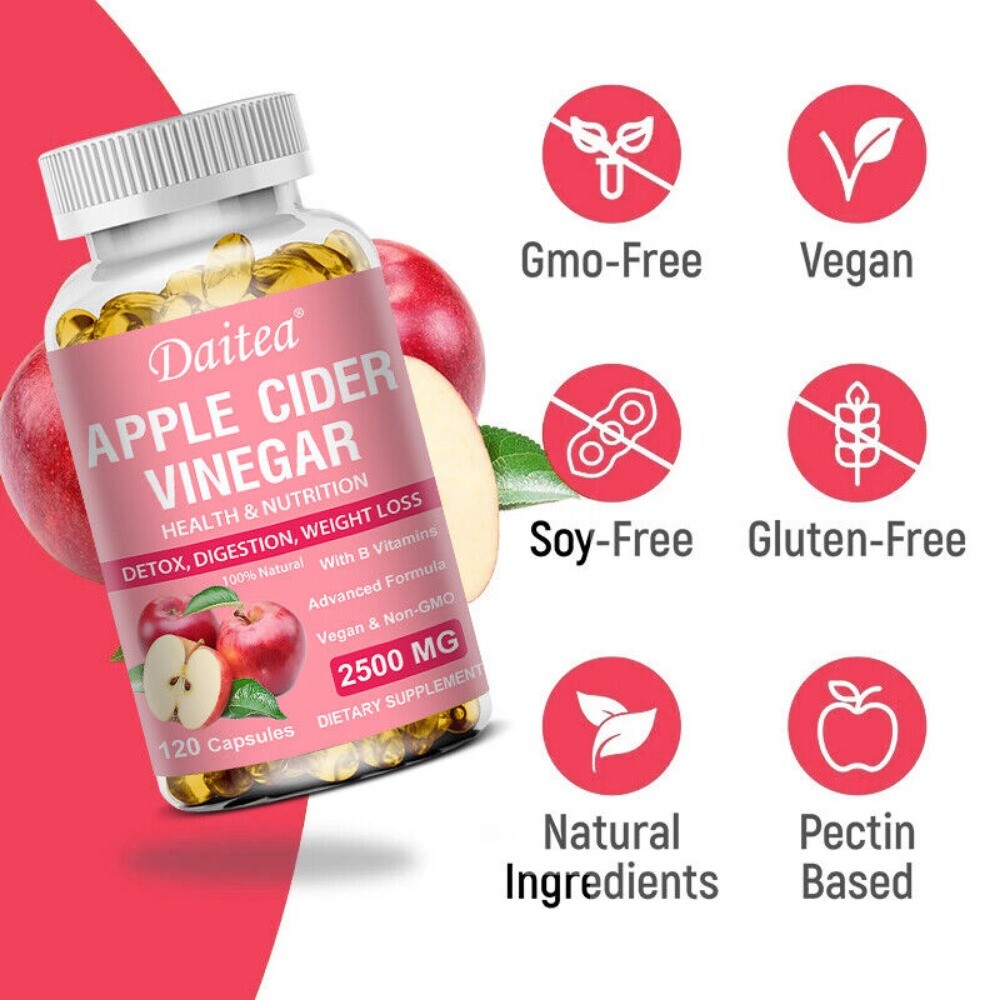 Apple Cider Vinegar 2500mg 120 Capsules With the Mother Vitamin B12 Diet &Health
