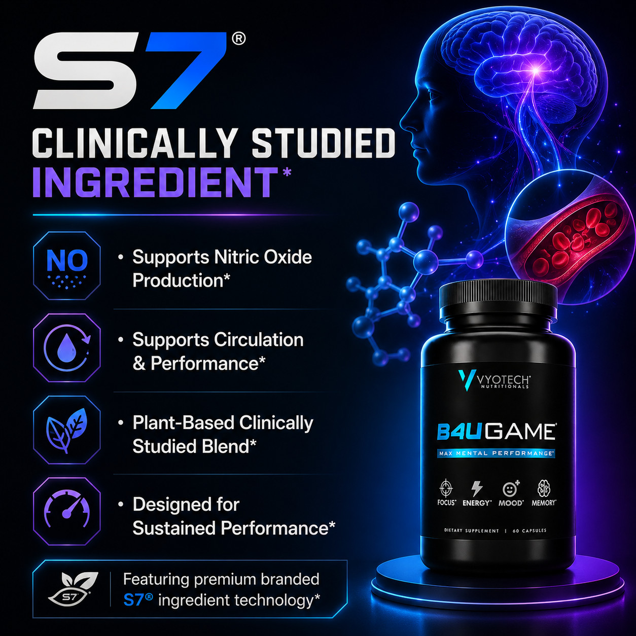 B4UGAME Vyotech Nootropic Brain Booster Supplements Max Mental Performance 3 Bt