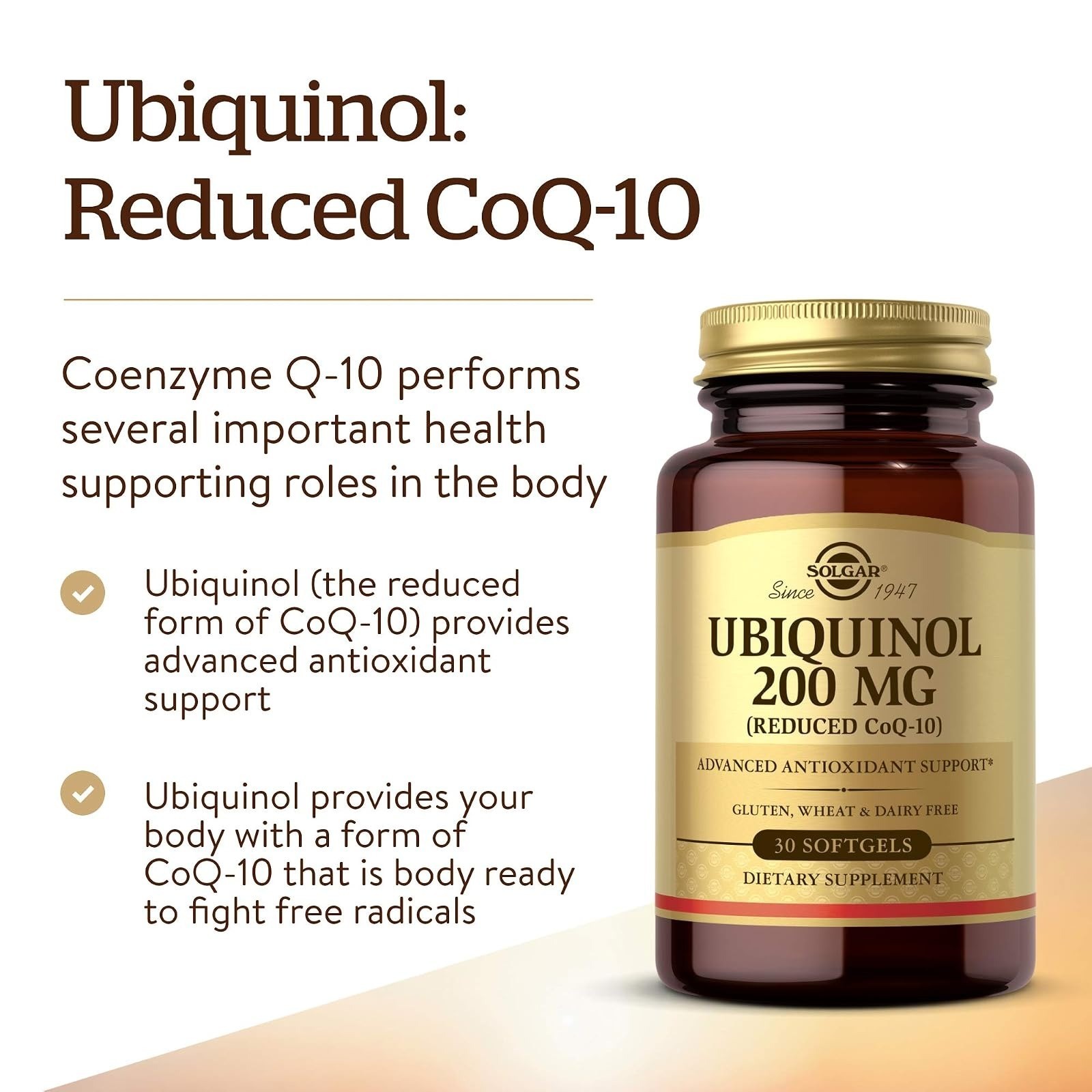 Solgar Ubiquinol 200 mg Softgels – Heart & Brain Support – 30 Count