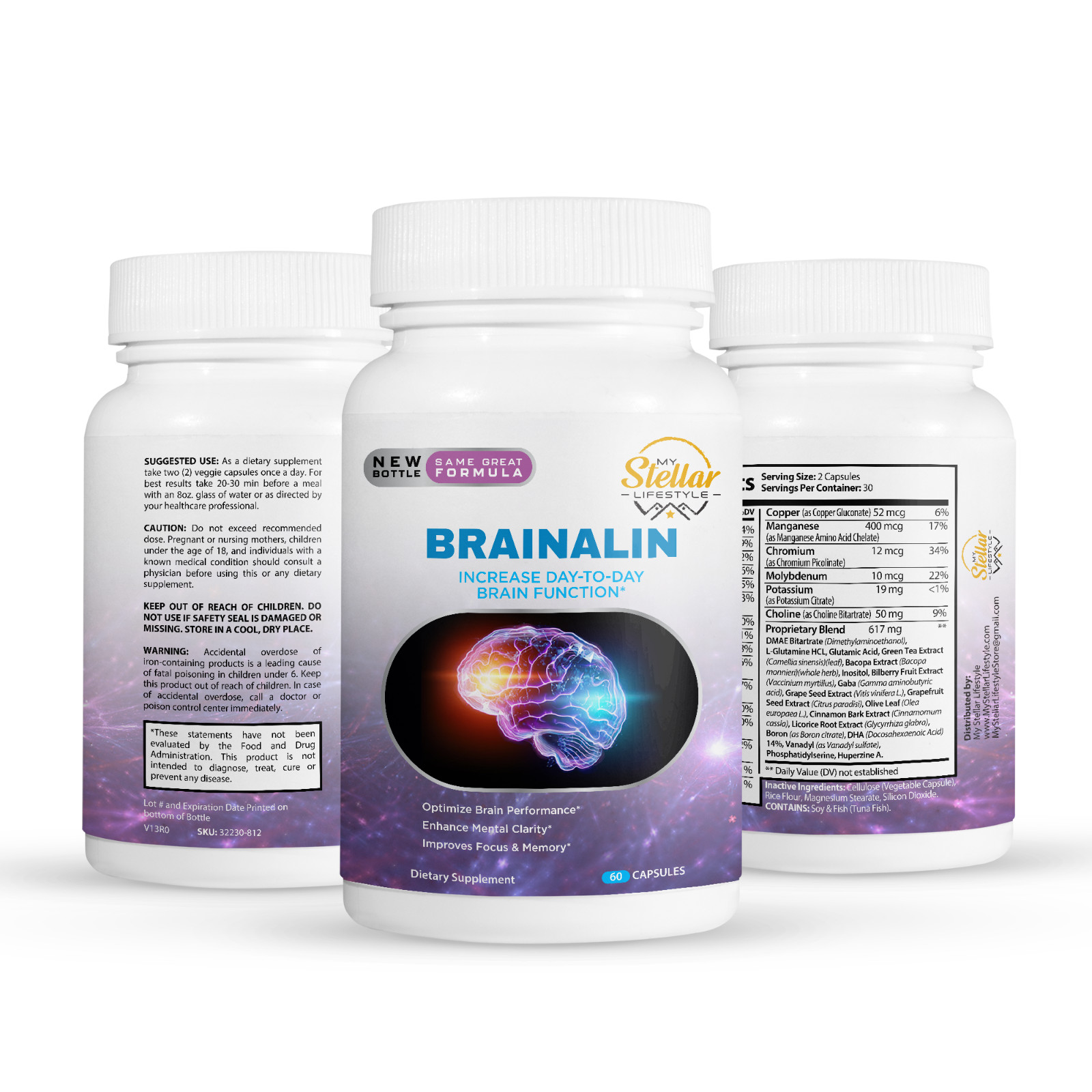 5 Pack Brainalin, promotes mental clarity & cognitive functions-60 Capsules x5