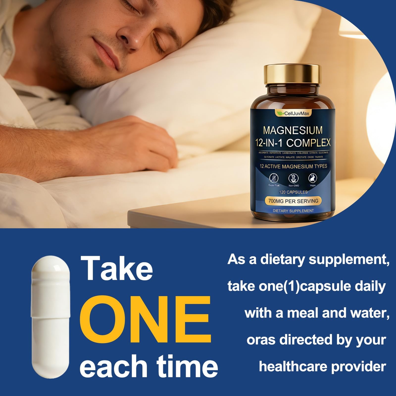 Magnesium 12-in-1 Complex 700mg, with Glycinate & Citrate, Vegan Supplement for