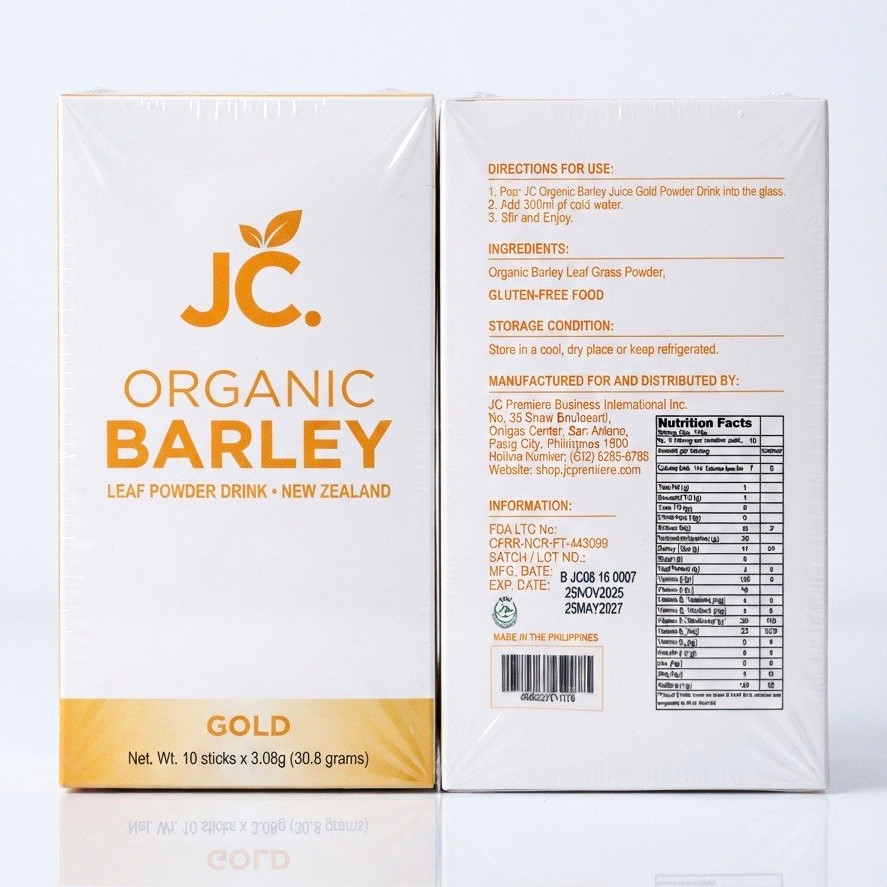 JC Organic Barley Grass GOLD, 10 Sticks x 3.08g (30.8g) Gluten-Free