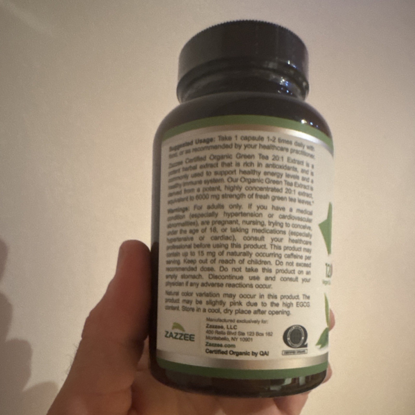 Zazzee Organic Green Tea Extract Vegan Non-GMO USDA Organic 120 Capsules