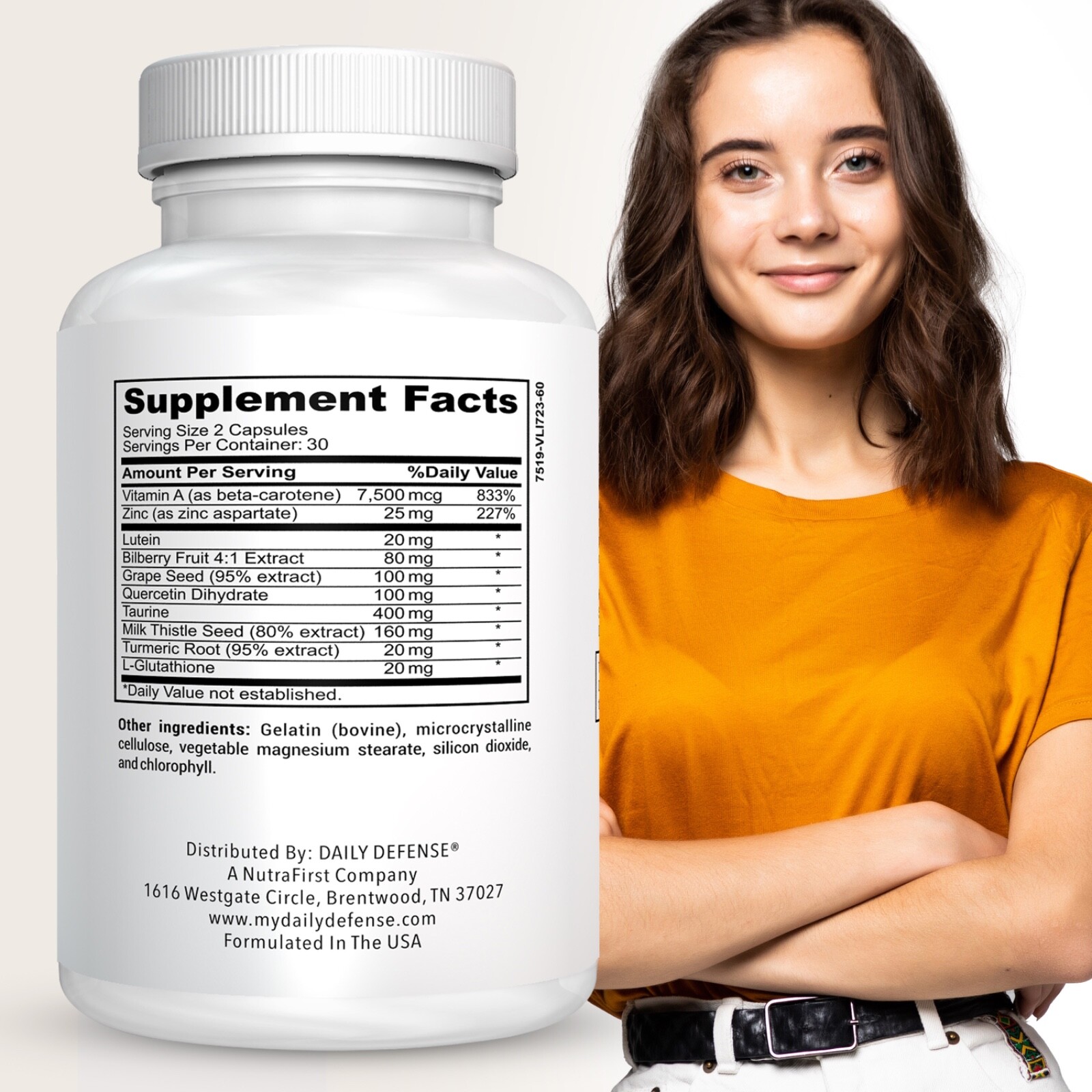 Daily Defense Eye Health Supplement Vision Support w/ Lutein Vitamin A Zinc