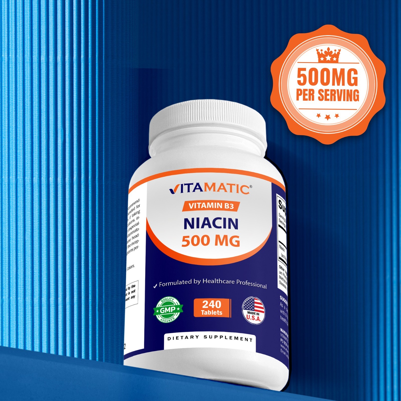 Vitamatic Niacin (Vitamin B3) 500mg, Sustained Release – 240 Tablets