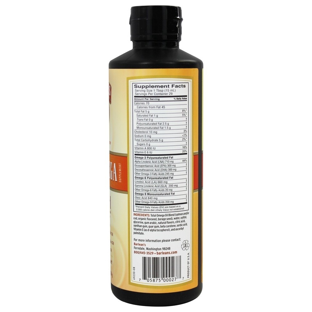 Barlean’s Total Omega 3-6-9 Swirl Orange Cream, 16 Ounces
