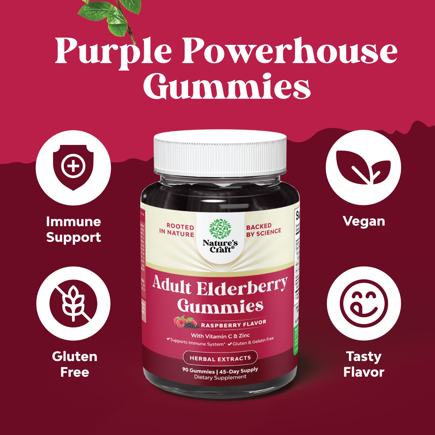 Elderberry Vitamin C and Zinc Gummies – Advanced Immune Booster Sambucus 90ct