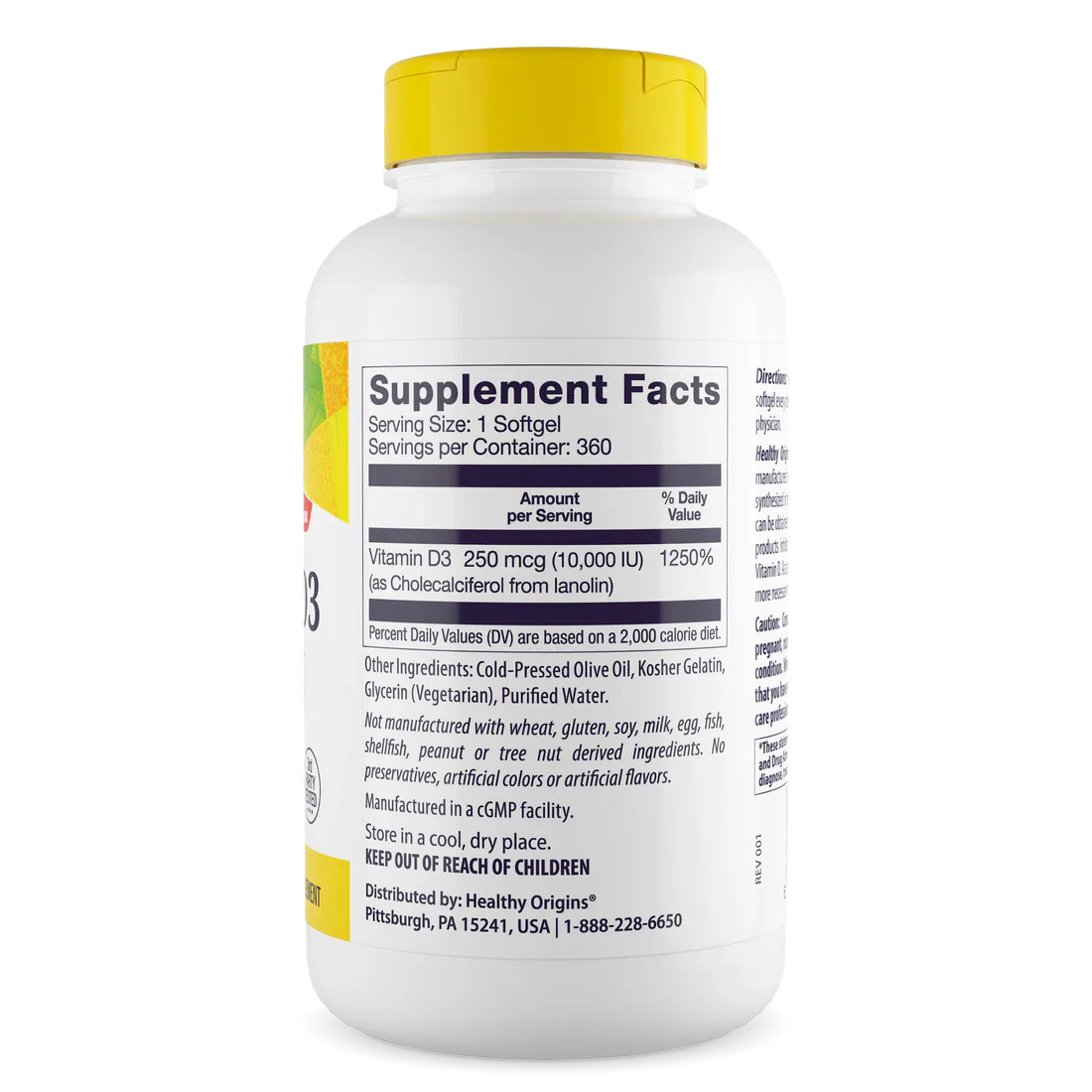 Healthy Origins Vitamin D3 10,000 IU (250 mcg) | 360 Softgels