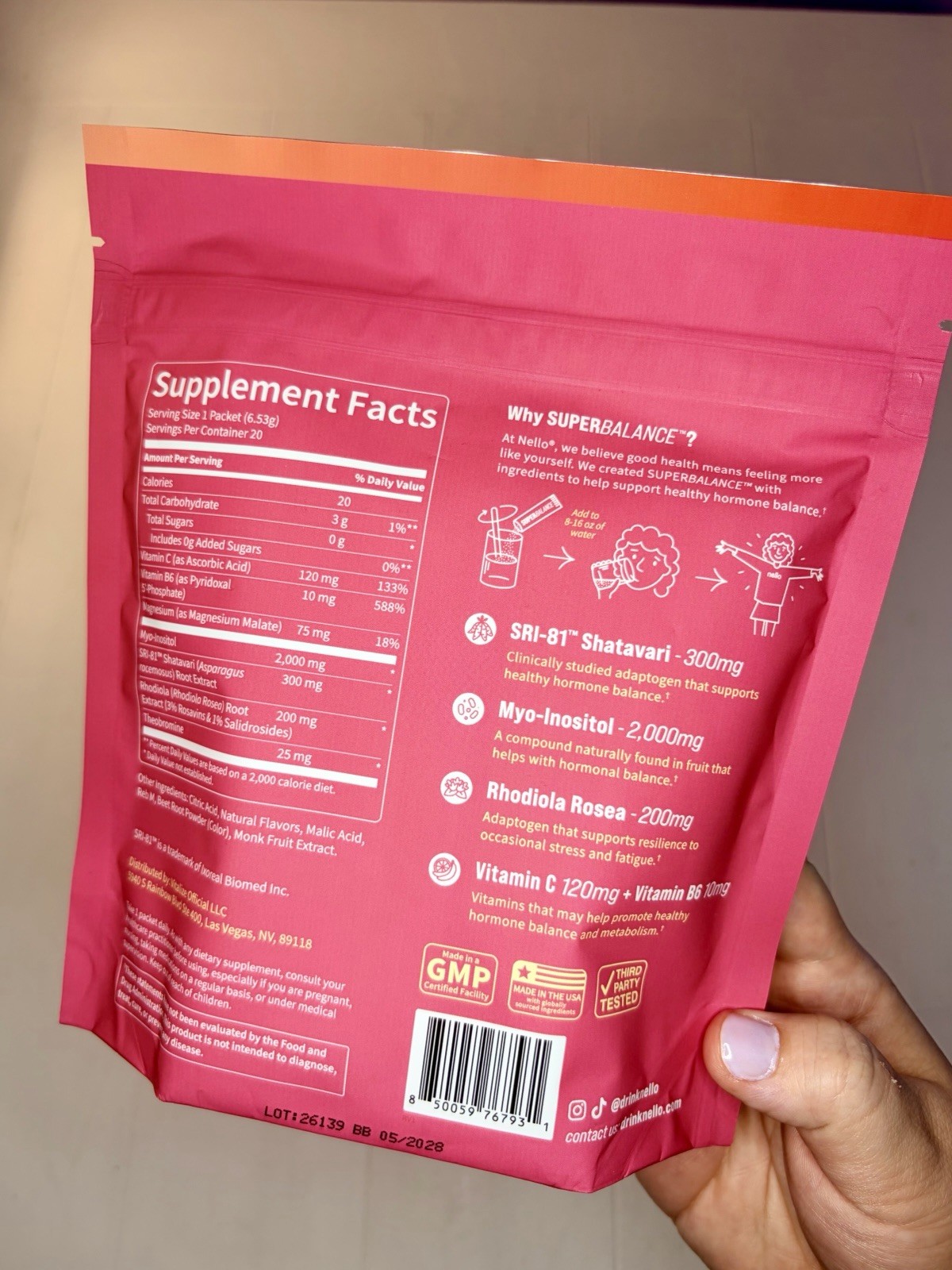 Nello Superbalance Strawberry Lemonade Drink Mix 20 Packets
