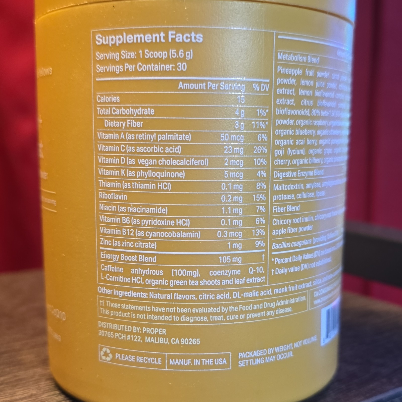 Proper Metabolism Energy Superfood Powder Pineapple Mango 105mg 30 Servings