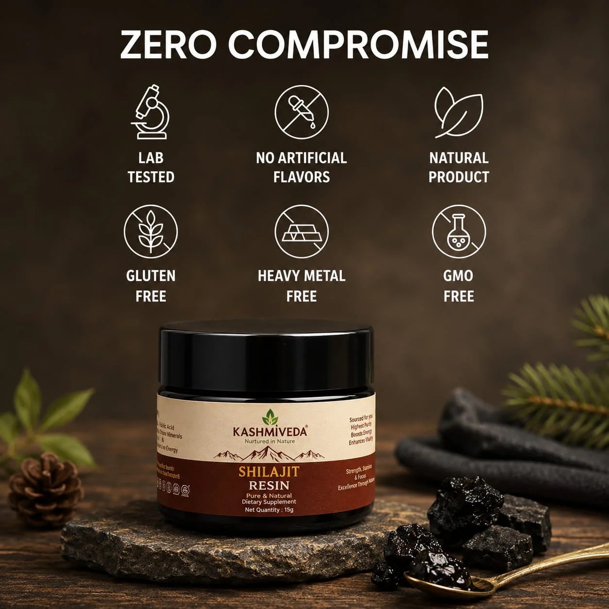 KASHMIVEDA Shilajit Resin 40 Gram, 75% Fulvic Acid Organic 100% Pure 120 Serving