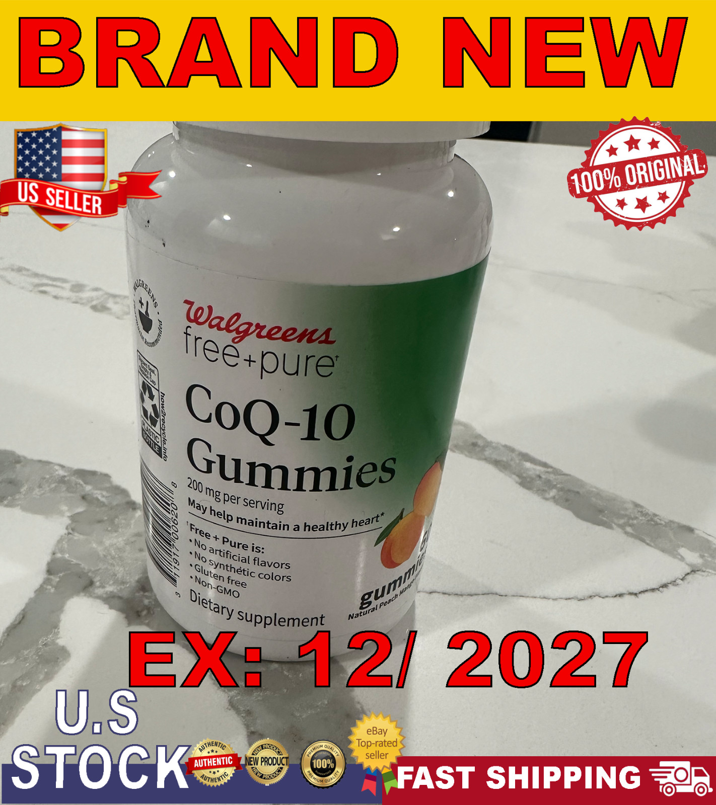 Walgreen CoQ10 Gummies 200mg – Natural Peach Mango Flavor 60 gummies | Brand NEW